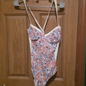 Cupshe Floral One Piece Swimsuit Comfort Control- Pink and White